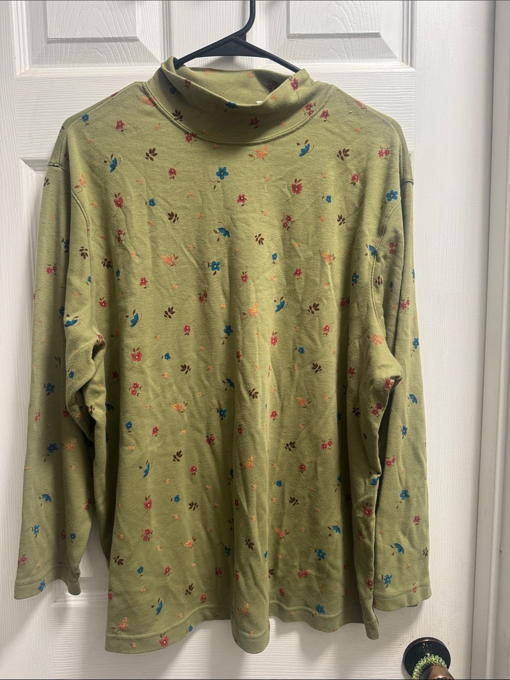 Bobbie Brooks Olive Green Floral Turtleneck Top
